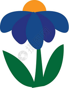 盛开的蓝色花朵配有绿干叶矢量颜图画或插图片
