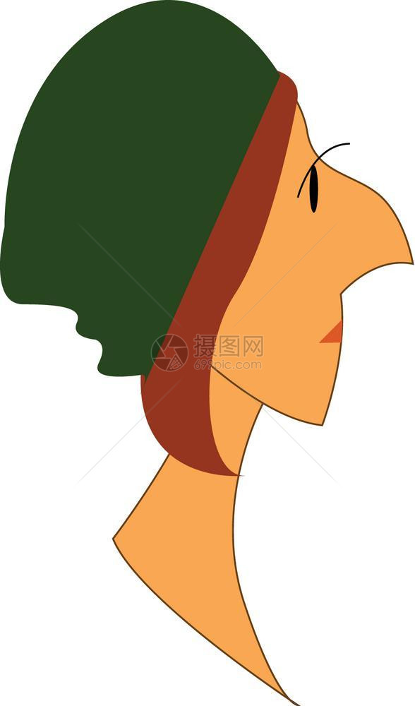 一名穿绿色beanie矢量彩色绘画或插图的穿着绿色矢量彩画或插图的尖鼻子女士图片