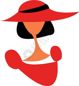 一名身戴超大红帽子和花纹矢量彩色绘画或插图的妇女背景图片