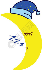 一张戴着夜帽睡平静的矢量彩色绘画或插图的关于新月漫画图片