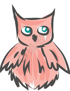桃色羽毛猫头鹰绿色眼睛矢量彩图画或插图片