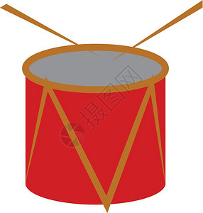 红色圆桶带有黄线条设计和鼓棒矢量彩色绘画或插图背景图片