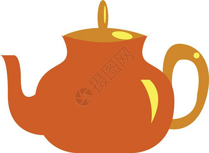 橙色茶壶配有黄柄矢量颜色图画或插图片