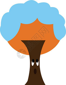 橙色树的漫画上面有雪矢量彩色绘画或插图背景图片