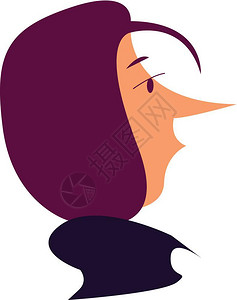 紫色头发和尖鼻子矢量彩色画或插图的女孩侧面脸图片