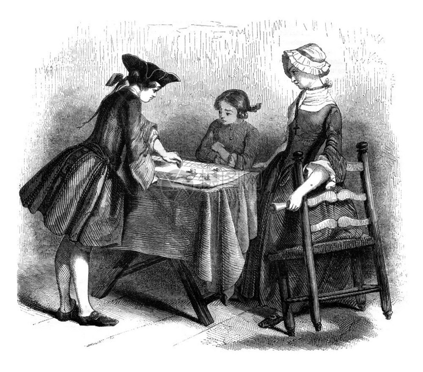 鹅的游戏或古老雕刻插图MagasinPittoresque1845年图片