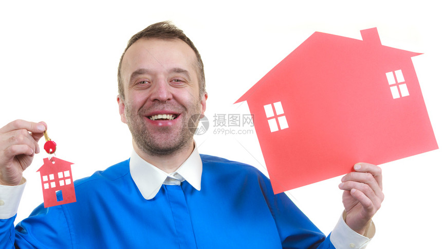 持有红房子模型和钥匙的房地产经纪人屋所有权概念拥房屋模型和钥匙的房地产经纪人图片