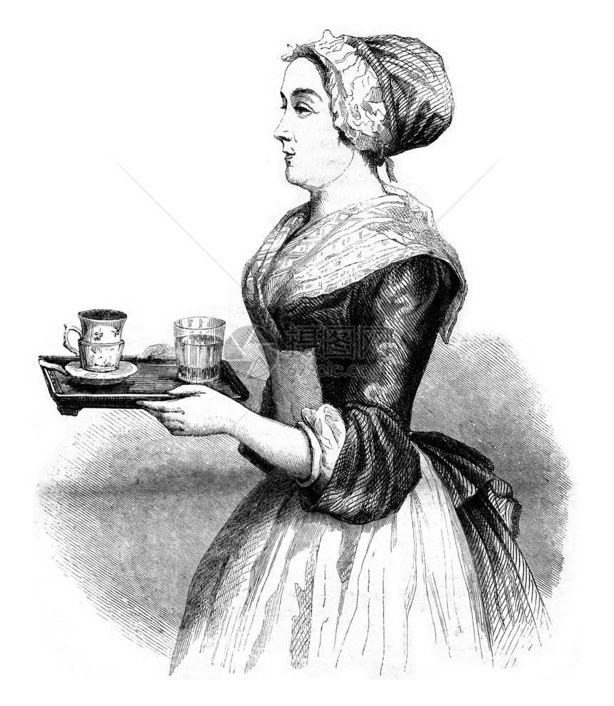 Chocolatiere由Liotard著1846年的MagasinPittoresque图片