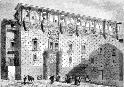 Guadalajara宫前台1852年马加辛皮托雷斯克刻有古老的插图图片