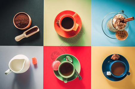咖啡茶叶和可纸质色彩多的背景图片