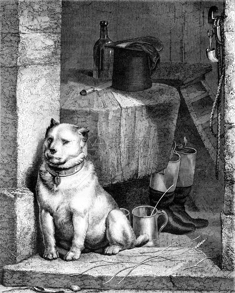 狗的仆人Landseer著1852年的MagasinPittoresque图片