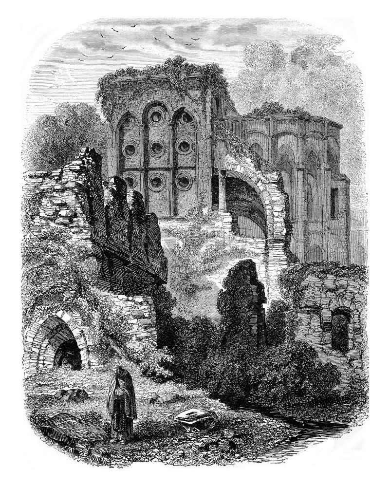 Villers修道院废墟的景象1853年马加辛皮托雷斯克图片