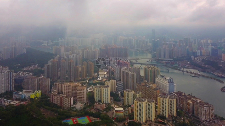 中华市香港唐维多利亚的空中景象亚洲智能城市的金融区和商业中心图片