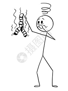 臭烘烘的卡通棍图描绘一个概念说明男人拿着臭的袜子因为闻到臭味而感恶心插画