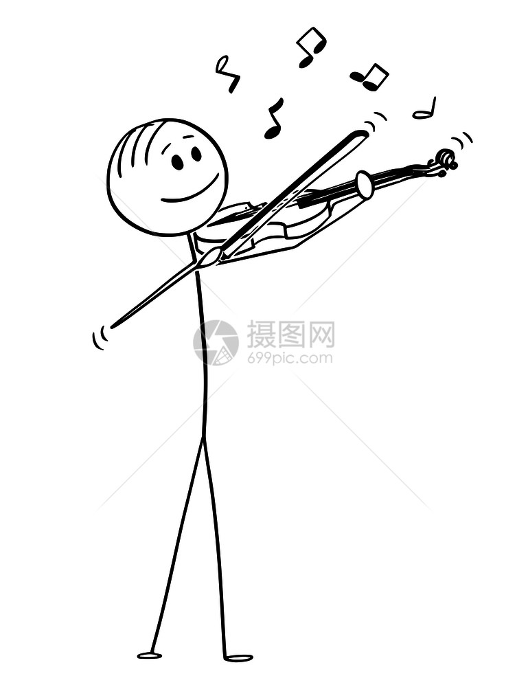 卡通棒图绘制音乐家小提琴在上演奏音乐的概念插图笔来自器图片
