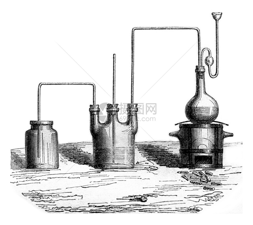 生产氯气的装置1857年马加辛皮托罗克刻有古老的插图图片