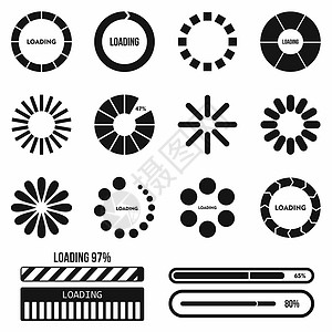 进度图标白色背景上以简单样式设置的进度栏和加载图标进度栏和加载图标以简单样式设置背景