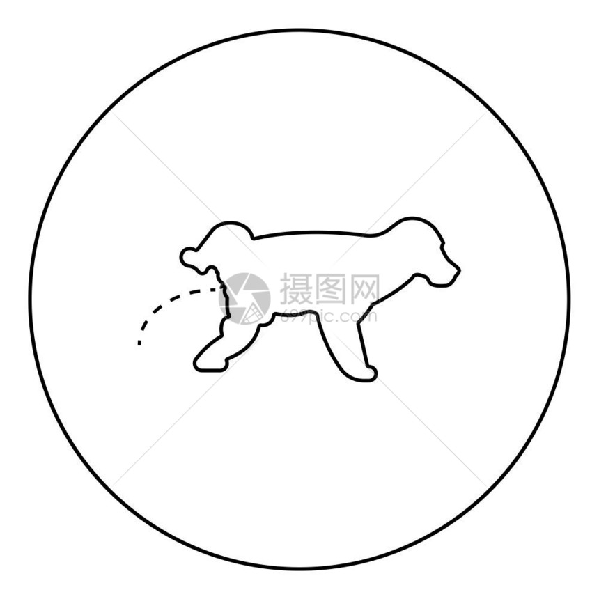 圆圈中小狗撒尿卡通矢量插图图片