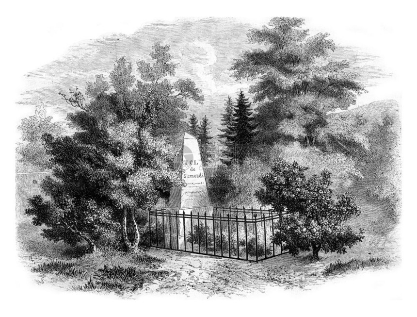 日内瓦附近的Chenes的Sismondi墓1857年MagasinPittoresque图片