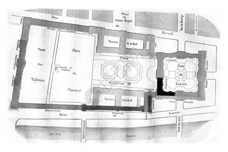 旧地图拿破仑也希望将卢浮宫重新连接在图里拉185年的MagasinPittoresque背景