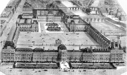 杜伊勒里卢浮宫的概况摘自图利里花园185年马加辛皮托罗尔克的古典雕刻图背景