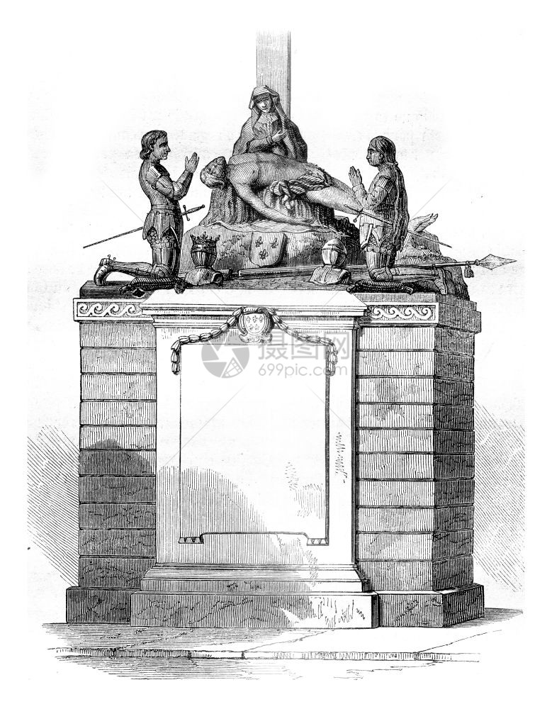 奥尔良圣女贞德的铜碑由赫克托莱斯科特HectorLescot撰写名为Jacquinot185年的MagasinPittoresq图片