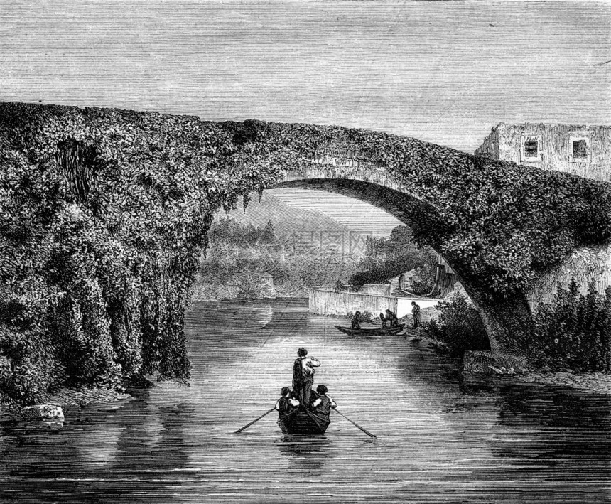 贝瑟拉姆桥下比利牛斯1867年马加辛皮托雷斯克刻有古老的插图图片