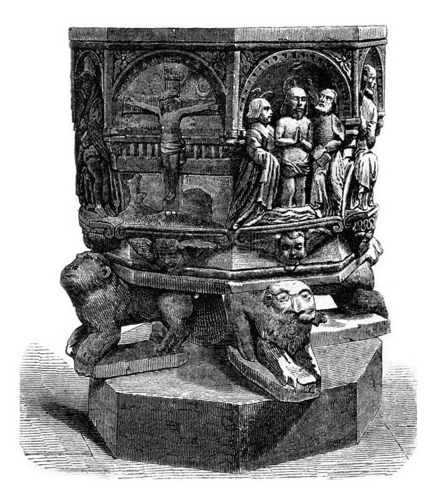 Luxeuil教堂的洗礼字体1869年的MagasinPittoresque图片