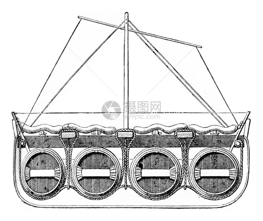 Raftgrandin垂直投影古代刻画插图MagasinPittoresque1870年图片