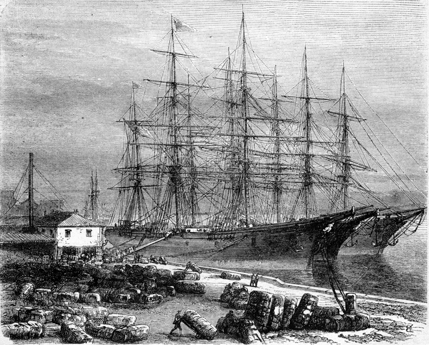 格鲁吉亚萨凡纳Savannah棉花登船1870年马加辛皮托雷克MagasinPittoresque图片