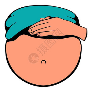 手放在肚子处卡通孕妇的肚子矢量插图插画