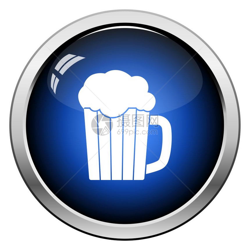 啤酒图标的穆格光滑按钮设计矢量说明图片