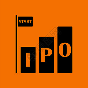 新股ipoIpo图标橙色背景上的黑矢量说明背景