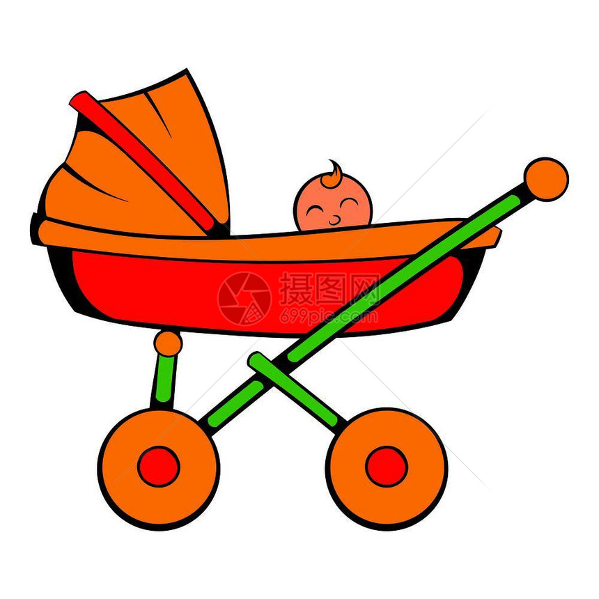 卡通婴儿车矢量插图图片