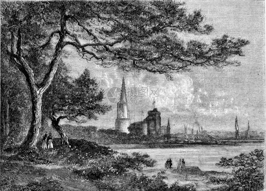 LaRochelle灯塔和入口的避风港见邮报1873年MagasinPittoresque图片