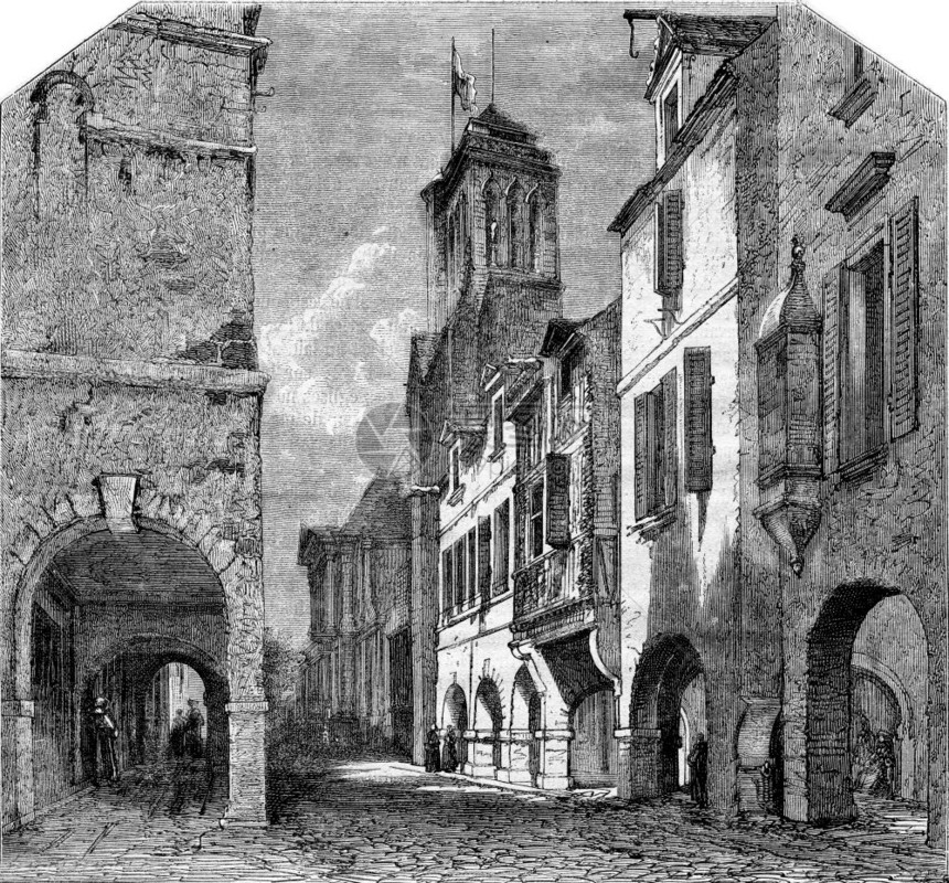 LaRochelleStreetBishopric和StBartholomew1873年马加辛皮托雷克古典雕刻的插图StBart图片