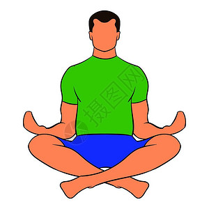 卡通风格做瑜伽的男人矢量插图图片