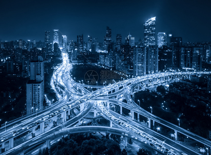 上海市高速公路夜景建筑结构概念图片