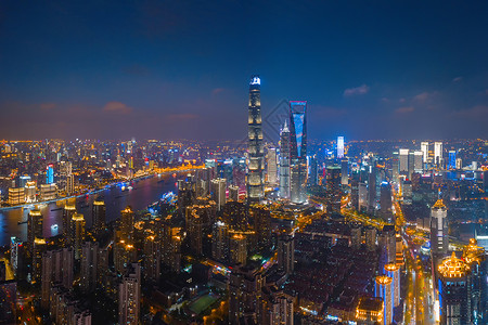 上海市心空景象亚洲智能城市的金融区和商业中心夜幕天梯和高楼大背景图片