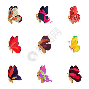 蝴蝶图标集为网络显示9个蝴蝶矢量图标的卡通插蝴蝶标集卡通风格背景