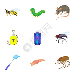 卡通蚊子有害昆虫图标集卡通插为网络展示9个有害昆虫病媒图标卡通风格背景
