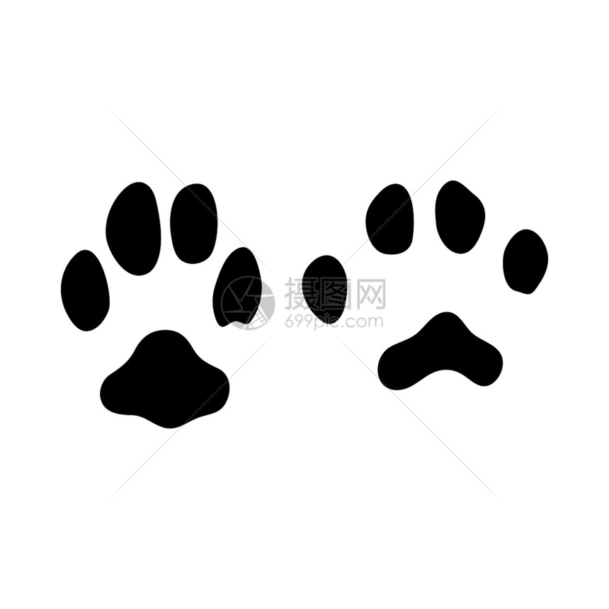 白种猫脚印黑色硅粉设计矢量说明图片