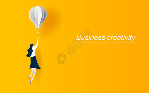 商业创意妇女乘气球飞行图片