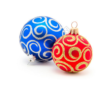 红色和蓝的圣诞球白背景背景图片