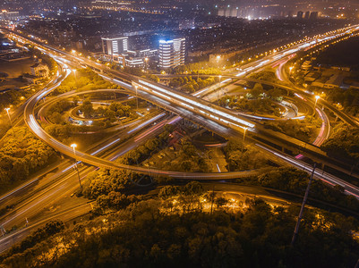 上海市高速公路夜景建筑结构概念背景图片