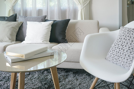 手椅和沙发枕头用现代式的室内客厅图片