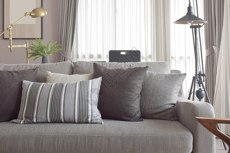 古典风格的枕头和灰色沙发图片