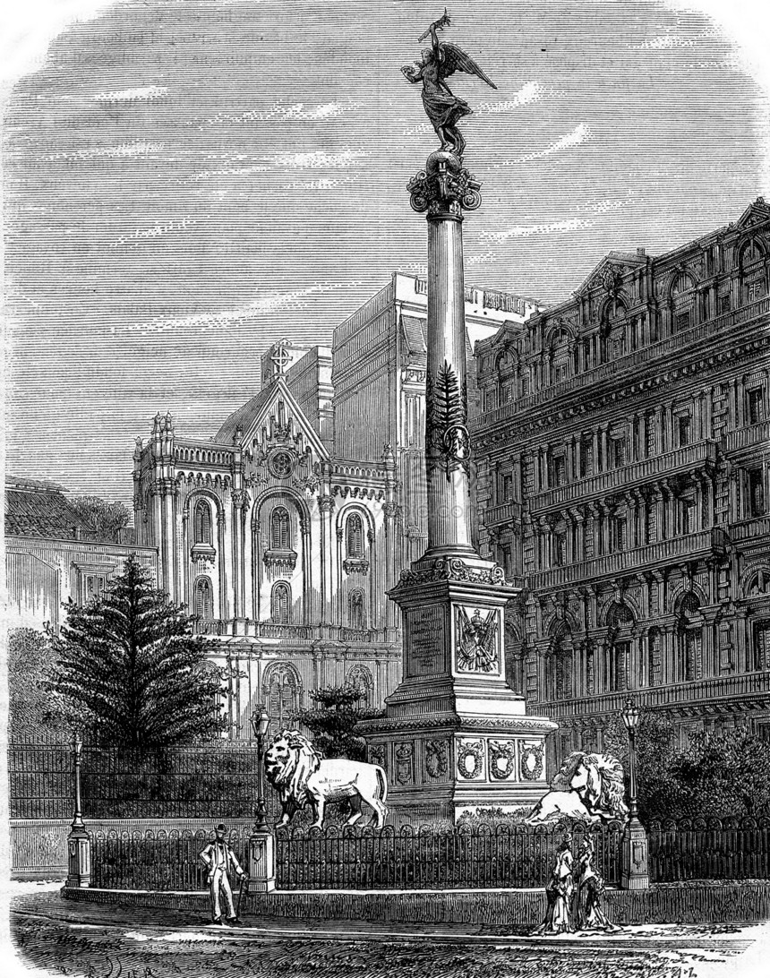那不勒斯烈士广场的胜利专栏187年的MagasinPittoresque图片
