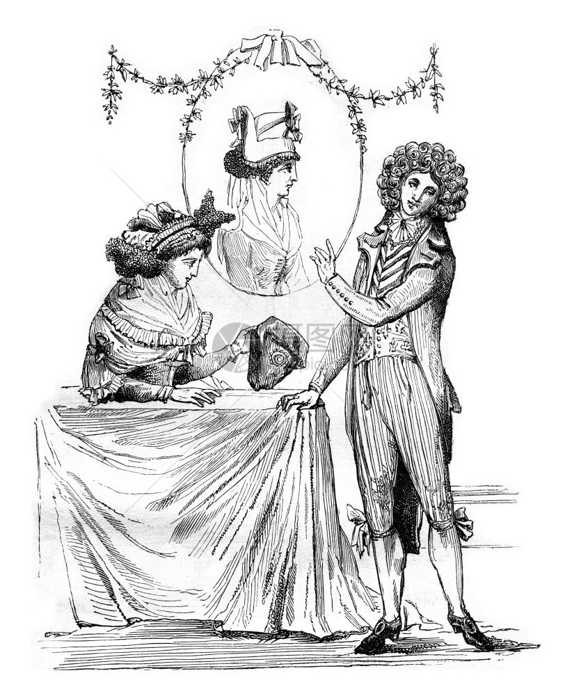 帽子回到前面和Coiffure扣马龙纳古典刻画插图180年马加辛皮托罗克图片