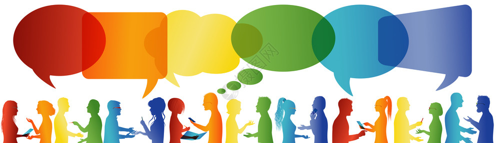 演讲泡沫大量谈话人群之间的交流人群谈流社网络人与之间的对话彩虹色简介图片